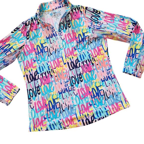 IBKUL Top Womens Medium 1/4 Zip Mock Neck Love Limited Edition Athleisure Golf T - Picture 1 of 5